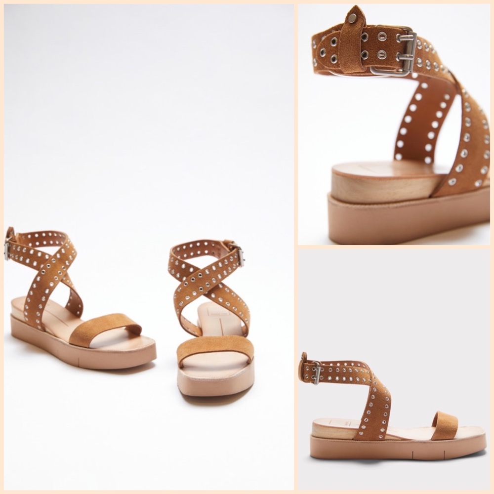 NWOT Dolce Vita Panko Stud Sandal in Caramel Suede Upper with Ankle Strap Size 8